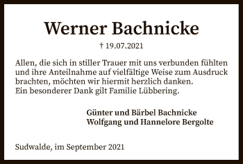 Traueranzeige von Werner Bachnicke von SYK