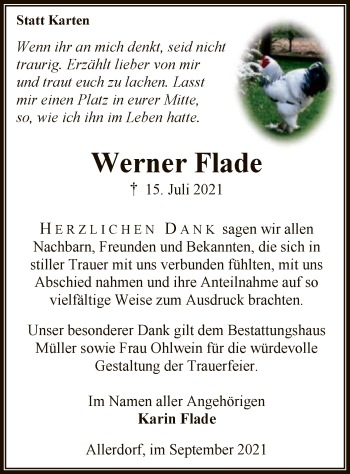 Traueranzeige von Werner Flade von SYK