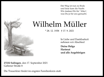 Traueranzeige von Wilhelm Müller von SYK