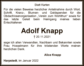 Traueranzeige von Adolf Knapp von SYK