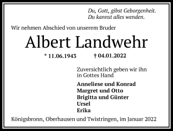 Traueranzeige von Albert Landwehr von SYK