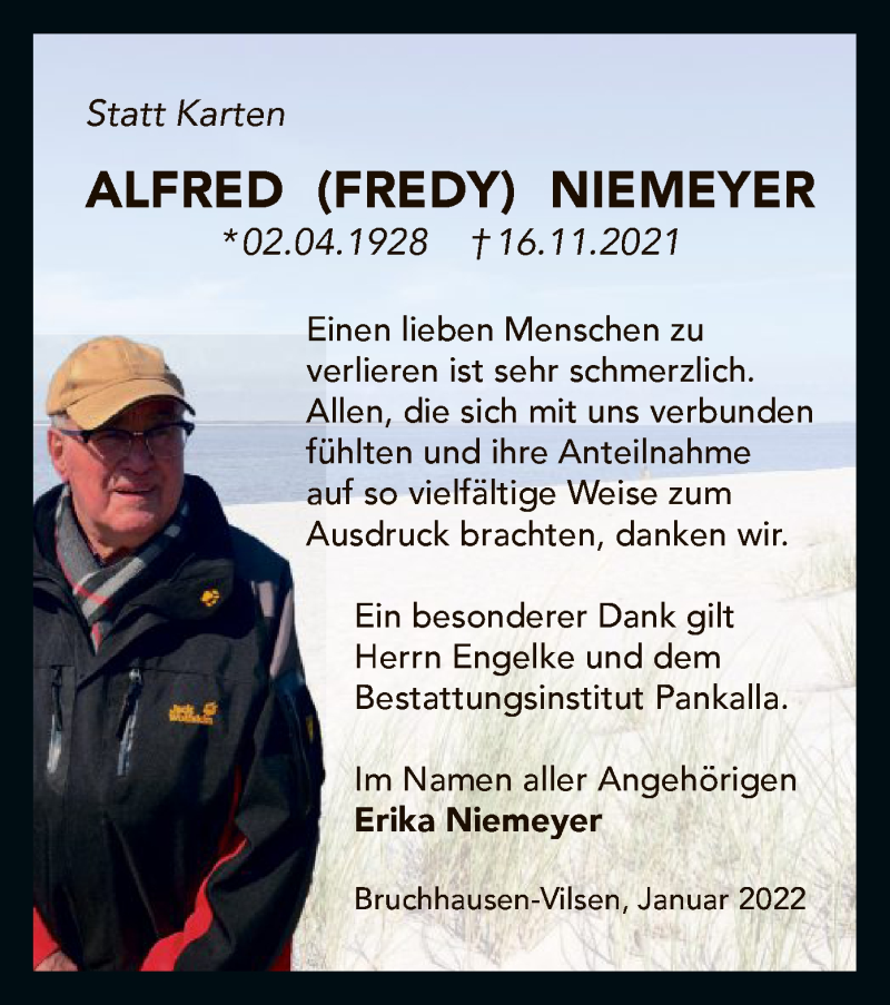  Traueranzeige für Alfred Niemeyer vom 08.01.2022 aus SYK