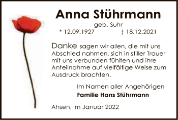 Traueranzeige von Anna Stührmann von SYK