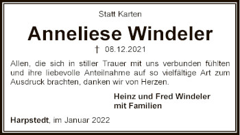 Traueranzeige von Anneliese Windeler von SYK