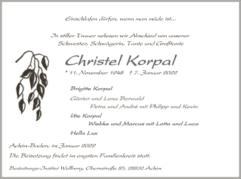 Traueranzeige von Christel Korpal von SYK