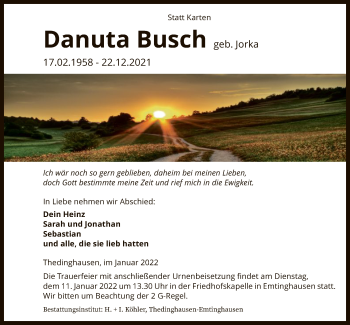 Traueranzeige von Danuta Busch von SYK