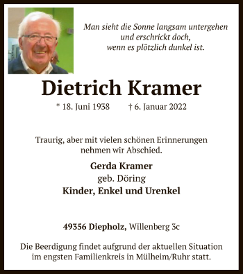 Traueranzeige von Dietrich Kramer von SYK