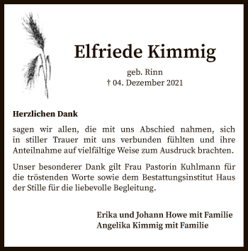 Traueranzeige von Elfriede Kimmig von SYK