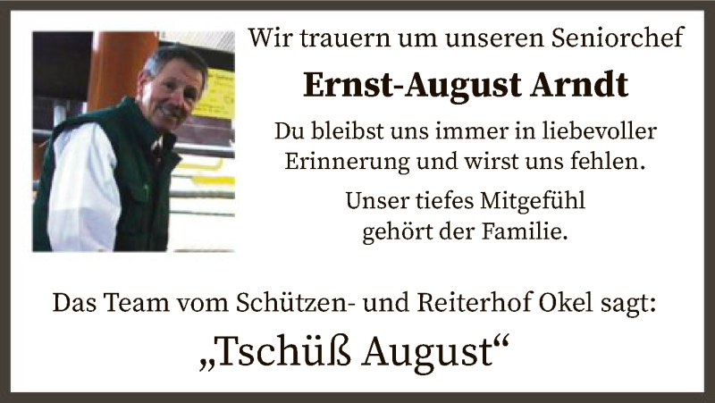  Traueranzeige für Ernst-August Arndt vom 13.01.2022 aus SYK
