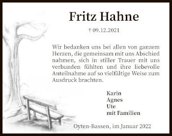 Traueranzeige von Fritz Hahne von SYK