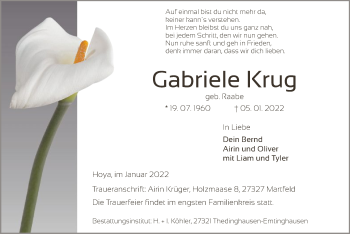 Traueranzeige von Gabriele Krug von SYK