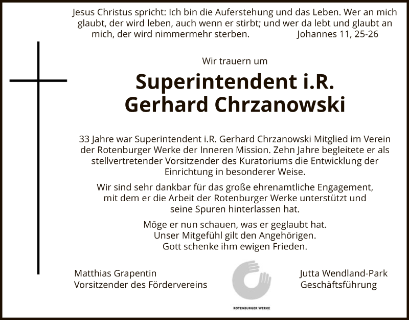  Traueranzeige für Gerhard Chrzanowski vom 17.01.2022 aus SYK