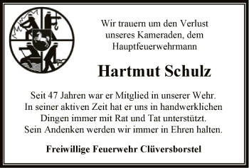 Traueranzeige von Hartmut Schulz von SYK