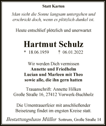 Traueranzeige von Hartmut Schulz von SYK