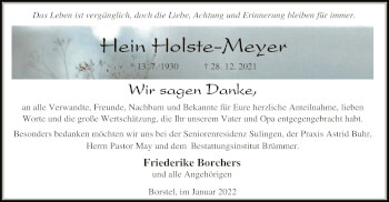 Traueranzeige von Hein Holste-Meyer von SYK