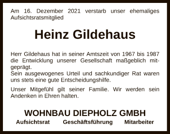 Traueranzeige von Heinz Gildehaus von SYK