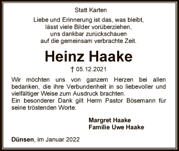 Traueranzeige von Heinz Haake von SYK