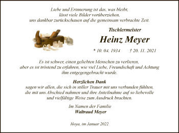 Traueranzeige von Heinz Meyer von SYK