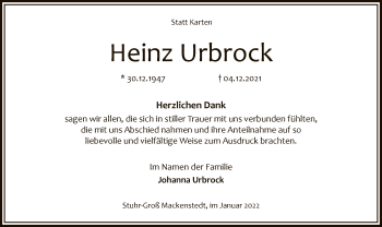 Traueranzeige von Heinz Urbrock von SYK