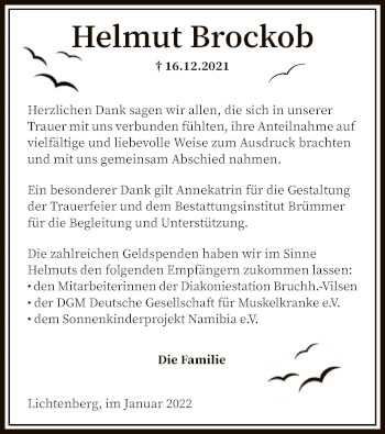 Traueranzeige von Helmut Brockob von SYK