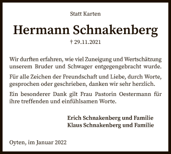 Traueranzeige von Hermann Schnakenberg von SYK