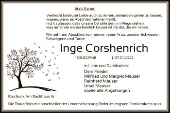 Traueranzeige von Inge Corshenrich von SYK