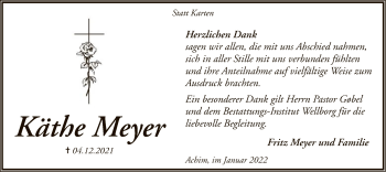 Traueranzeige von Käthe Meyer von SYK