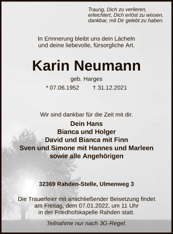 Traueranzeige von Karin Neumann von SYK