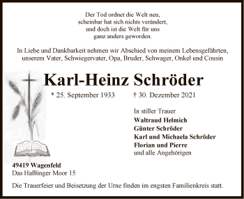 Traueranzeige von Karl-Heinz Schröder von SYK