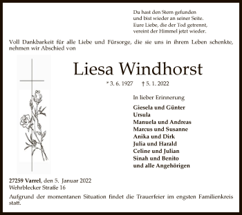 Traueranzeige von Liesa Windhorst von SYK