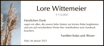 Traueranzeige von Lore Wittemeier von SYK