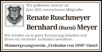 Traueranzeige von Männergesangverein „Frohsinn von 1890“ Fintel  von SYK