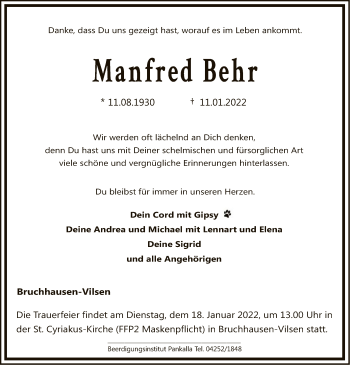 Traueranzeige von Manfred Behr von SYK