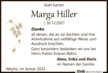 Traueranzeige von Marga Hiller von SYK