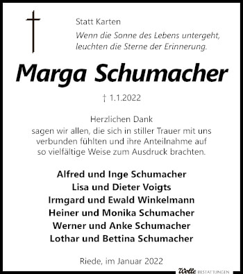 Traueranzeige von Marga Schumacher von SYK