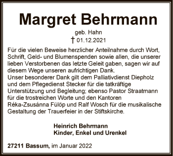 Traueranzeige von Margret Behrmann von SYK