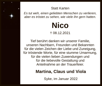 Traueranzeige von Nico  von SYK