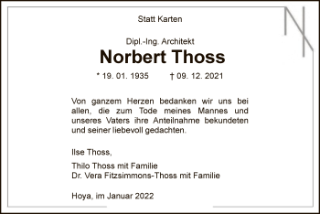 Traueranzeige von Norbert Thoss von SYK