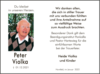 Traueranzeige von Peter Violka von SYK