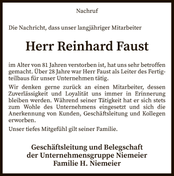 Traueranzeige von Reinhard Faust von SYK
