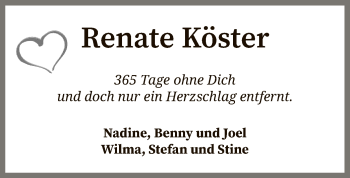 Traueranzeige von Renate Köster von SYK