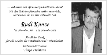 Traueranzeige von Rudi Kunze von SYK