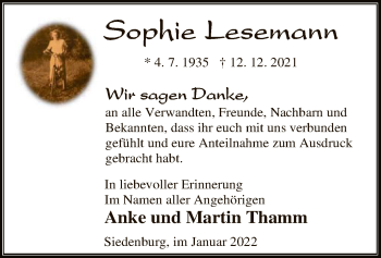 Traueranzeige von Sophie Lesemann von SYK