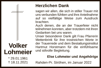 Traueranzeige von Volker Lohmeier von SYK