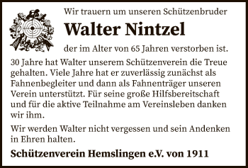 Traueranzeige von Walter Nintzel von SYK