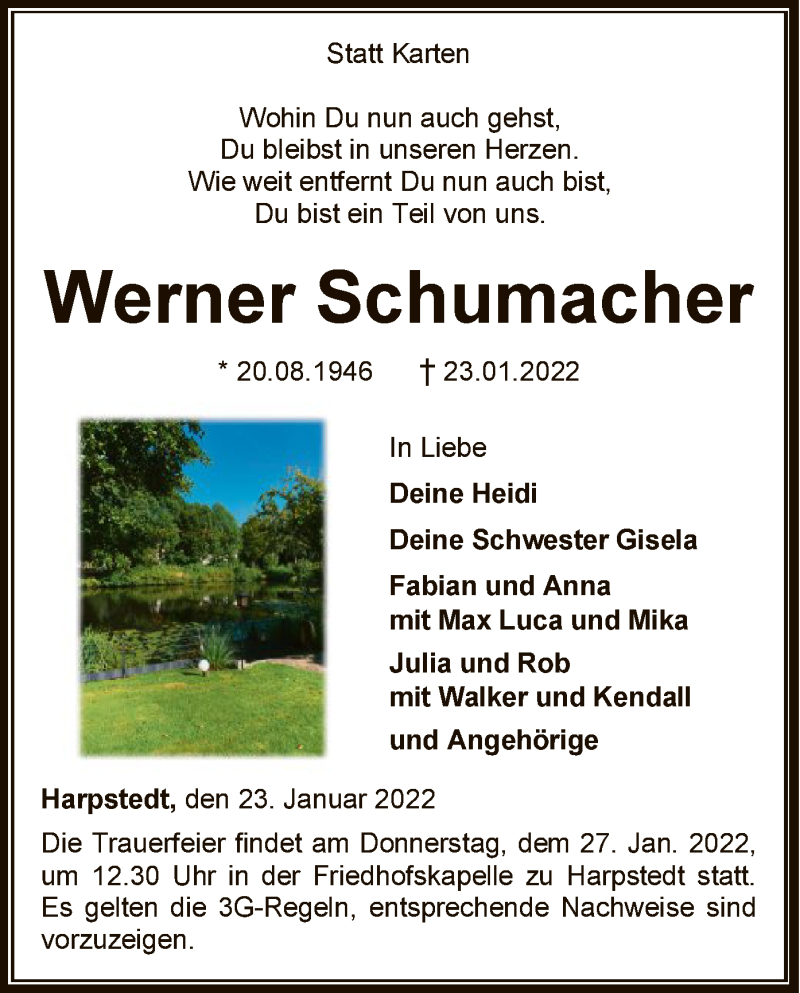  Traueranzeige für Werner Schumacher vom 26.01.2022 aus SYK