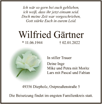 Traueranzeige von Wilfried Gärtner von SYK