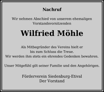 Traueranzeige von Wilfried Möhle von SYK