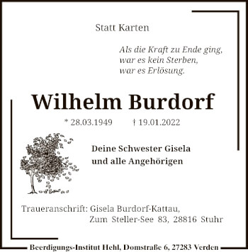 Traueranzeige von Wilhelm Burdorf von SYK