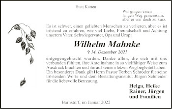 Traueranzeige von Wilhelm Mahnke von SYK